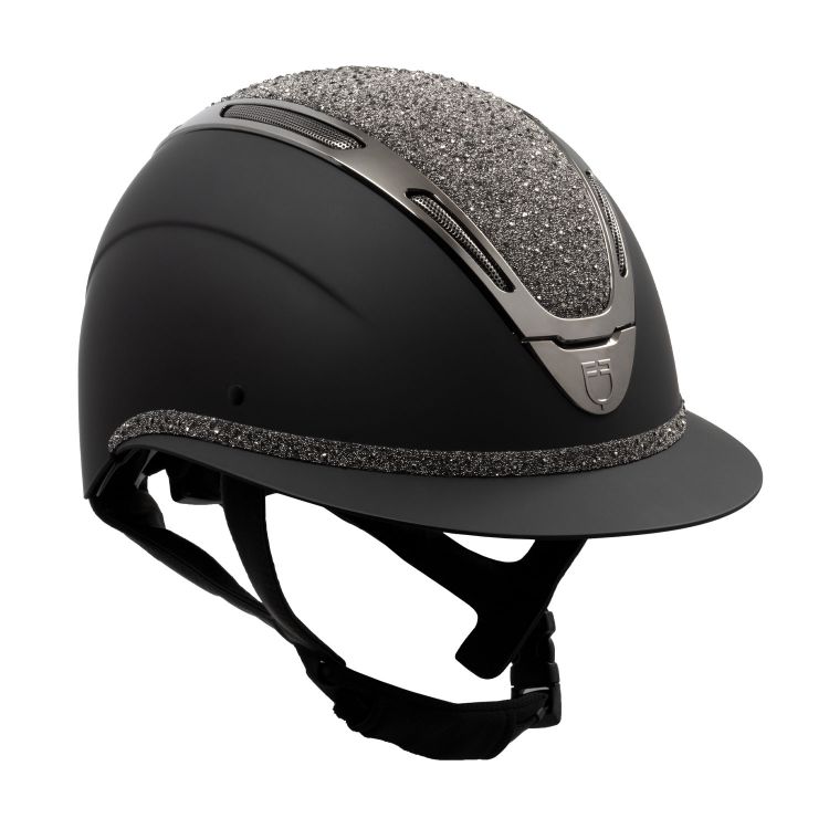 EQUESTRO - Casque équitation Mat chromé avec strass visière XL